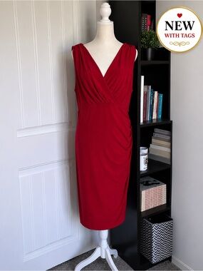 Cato Red Draped Wrap Midi Dress 18W Plus Size Cocktail Date Night